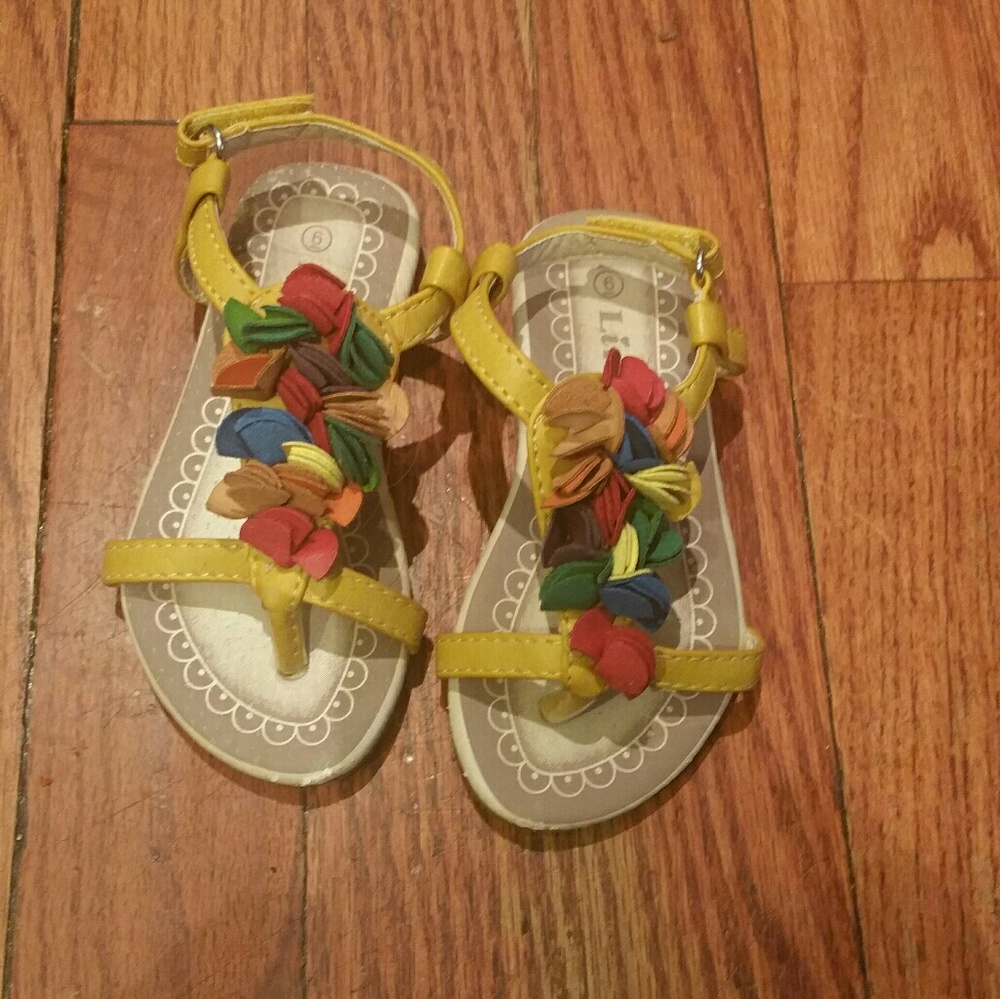 Cute Yellow with Multicolored Flowers Sandals. Sz6